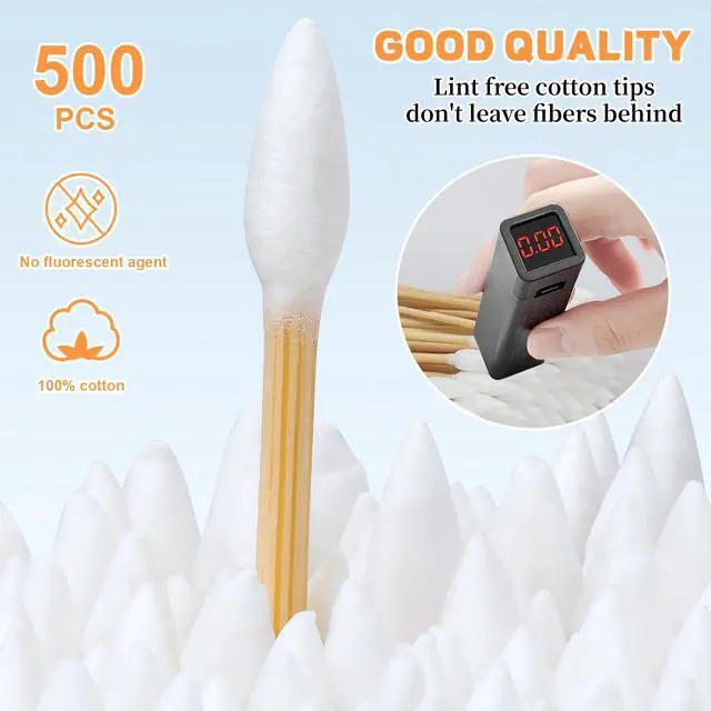 Alt view image 3 of 7 - 500pcs Cotton Swabs with Storage Case, 6 inch Precision Gun Cleaning Swabs, Lint Free Bamboo Handle Long Cotton Swabs for Gun Cleaning, Makeup & Electronics