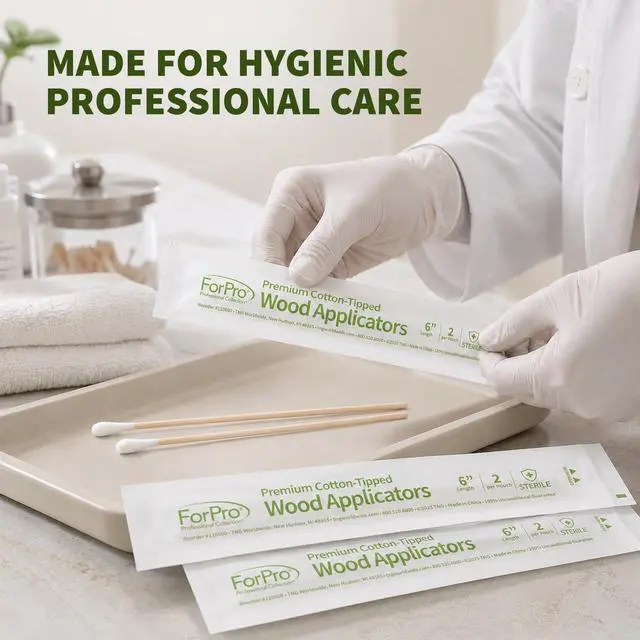 Alt view image 3 of 7 - Premium Cotton-Tipped Wood Applicators, 200-Count Sterile Cotton Swabs with 6" Wood Handle for Medical, Personal Care, Travel, Individually Wrapped in Pairs
