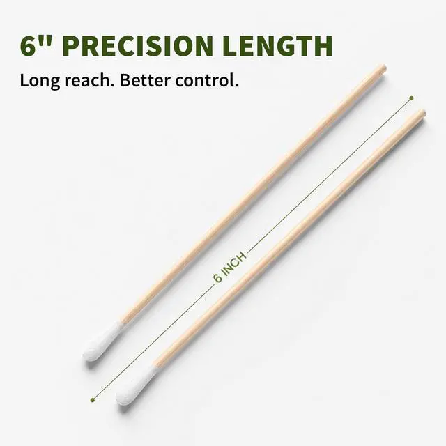 Alt view image 5 of 7 - Premium Cotton-Tipped Wood Applicators, 200-Count Sterile Cotton Swabs with 6" Wood Handle for Medical, Personal Care, Travel, Individually Wrapped in Pairs