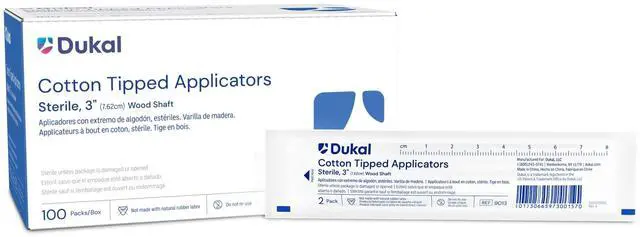 Main image of Cotton Tipped Applicators 3". Pack of 200 Swabsticks Wood Shaft. 100% Cotton Tip, Sterile Swabsticks for Medical Applications. Single use Wood Sticks with Single Tip, 9013