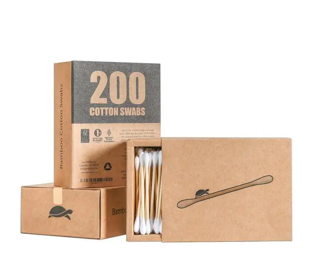 Alt view image 2 of 6 - Bamboo Cotton Swabs (200 Count) - Vegan, Eco Friendly, Organic, Double Tips, Plastic Free Wooden Ear Sticks, All Natural 100% Biodegradable Cotton Buds