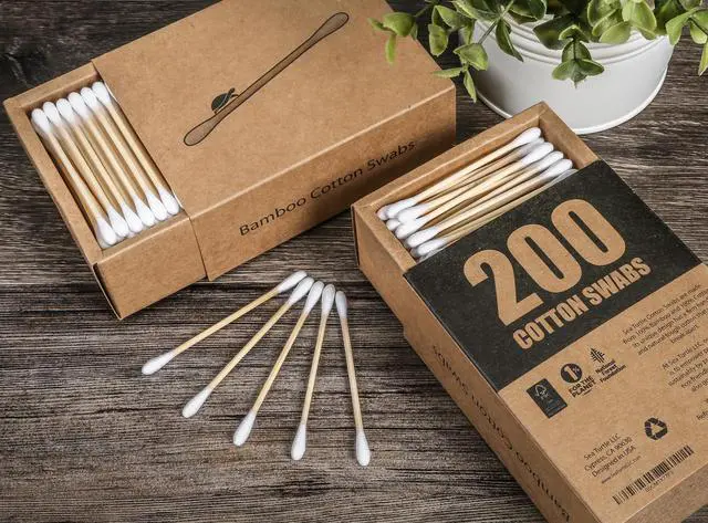 Alt view image 6 of 6 - Bamboo Cotton Swabs (200 Count) - Vegan, Eco Friendly, Organic, Double Tips, Plastic Free Wooden Ear Sticks, All Natural 100% Biodegradable Cotton Buds