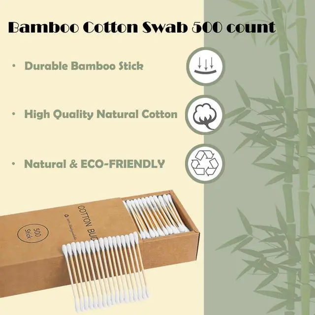 Alt view image 2 of 6 - Natural Bamboo Cotton Swabs For Home & Beauty Care, Dual Round Tips,Eco-Friendly Paper Pack 500 Count