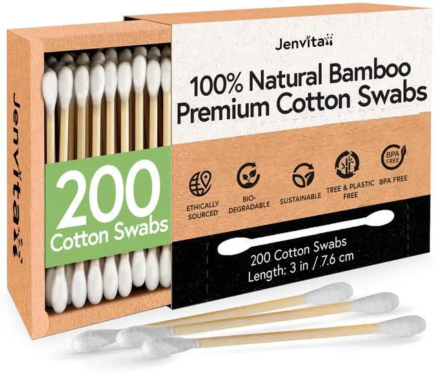 Main image of 100% Bamboo Cotton Ear Swabs (200-Pack) | Double Tipped Ear Cotton Buds for Beauty & Personal Care | FSC Certified & Hypoallergenic | Suitable for All Ages & Pets | Biodegradable & Disposable