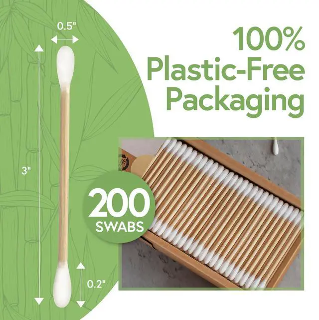 Alt view image 4 of 7 - 100% Bamboo Cotton Ear Swabs (200-Pack) | Double Tipped Ear Cotton Buds for Beauty & Personal Care | FSC Certified & Hypoallergenic | Suitable for All Ages & Pets | Biodegradable & Disposable