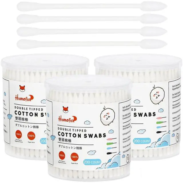 Main image of Cotton Swabs Precision Pointed - 600 Count Pointy Organic Cotton Buds Double Side Tightly Wrapped Cotton Tips Paper Stick Soft Gentle Lint-Free Cruelty-Free, Pointy & Round (White)
