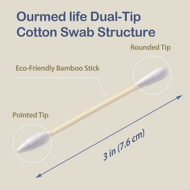 Alt view image 2 of 7 - Life Cotton Swabs - Biodegradable Bamboo & Cotton, Double-Tipped Cleaning Swabs with Pointed & Round Tips, Hypoallergenic for Ear, Makeup, Eye Makeup Removal, Nail Polish Touch-Ups (500 Ct)
