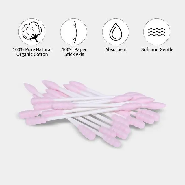 Alt view image 5 of 7 - Pink Cotton Swabs Spiral Pointed - 400 Count Organic Cotton Buds Double Side Tightly Wrapped Precision Cotton Tips Paper Stick Soft Gentle Lint-Free Cruelty-Free, Spiral & Pointy (Pink)