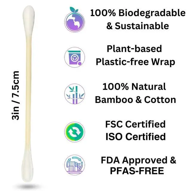 Alt view image 2 of 6 - Organic Bamboo Cotton Swabs, PFAS-Free, 600 Count