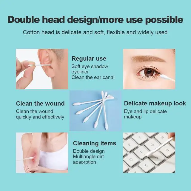 Alt view image 2 of 6 - Individually Wrapped Double Tipped Cotton Swabs, Travel Size - Pointed & Round Tip, For Ear, Makeup & Cleaning (200 Count)