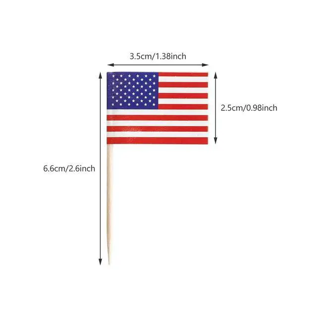 Alt view image 2 of 3 - 100 Pack USA American Flag US Toothpick Flags, Cocktail Picks Mini Stick Cupcake Toppers Country Picks Party Decoration Celebration Cocktail Food Bar Cake Flags (American)