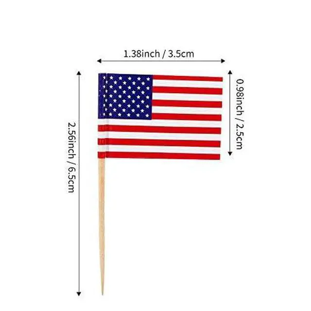 Alt view image 2 of 5 - 100 Pcs USA American Flag US Toothpick Flags, Small Mini Stick Cupcake Toppers US Flags,4th of July,Veterans Day,Country Picks Party Decoration Celebration Cocktail Food Bar Cake Flags