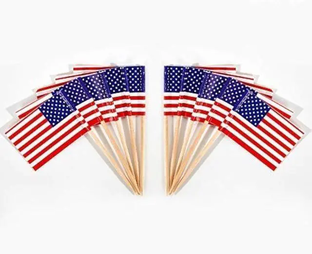 Main image of 100 Pcs USA American Flag US Toothpick Flags, Small Mini Stick Cupcake Toppers US Flags,4th of July,Veterans Day,Country Picks Party Decoration Celebration Cocktail Food Bar Cake Flags