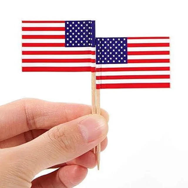 Alt view image 3 of 5 - 100 Pcs USA American Flag US Toothpick Flags, Small Mini Stick Cupcake Toppers US Flags,4th of July,Veterans Day,Country Picks Party Decoration Celebration Cocktail Food Bar Cake Flags