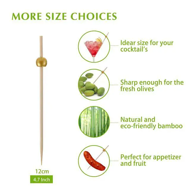 Alt view image 5 of 7 - 200 Pcs Cocktail Picks, 4.7 Inch Toothpicks for Appetizers, Bamboo Cocktail Sticks Skewers for Drinks, Desserts, Charcuterie, Wedding Party Fancy Toothpicks, Gold Pearl Mini Food Picks Decorative