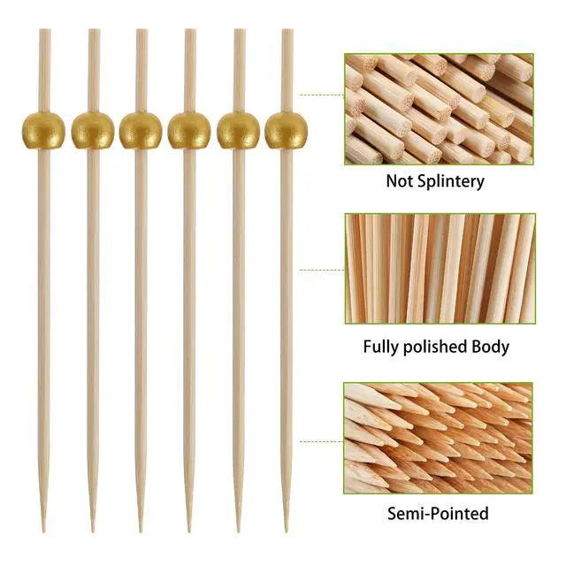 Alt view image 4 of 7 - 200 Pcs Cocktail Picks, 4.7 Inch Toothpicks for Appetizers, Bamboo Cocktail Sticks Skewers for Drinks, Desserts, Charcuterie, Wedding Party Fancy Toothpicks, Gold Pearl Mini Food Picks Decorative