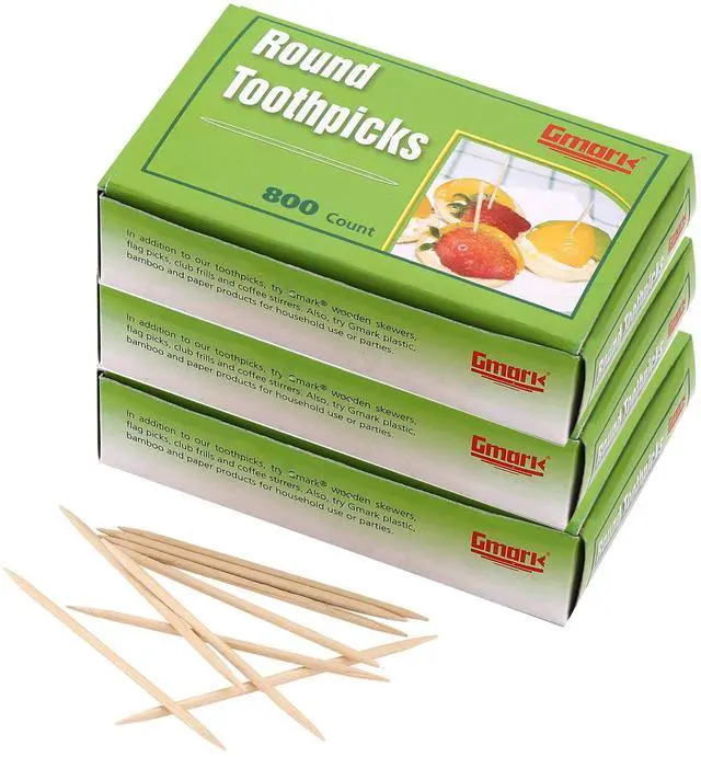 Main image of GM1021 Round Hotel Toothpicks, 2.5 Inch Natural Wooden, 3 Boxes Pack, 2400 Count Total