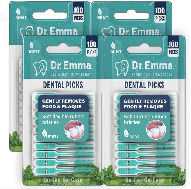 Main image of Soft Rubberized Dental Picks Mint Brush Picks, 100 Count (4 Packs, Mint)