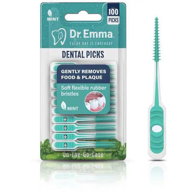Alt view image 2 of 6 - Soft Rubberized Dental Picks Mint Brush Picks, 100 Count (4 Packs, Mint)