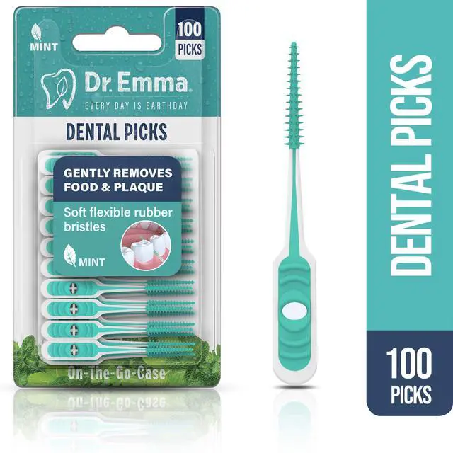 Alt view image 3 of 6 - Soft Rubberized Dental Picks Mint Brush Picks, 100 Count (4 Packs, Mint)