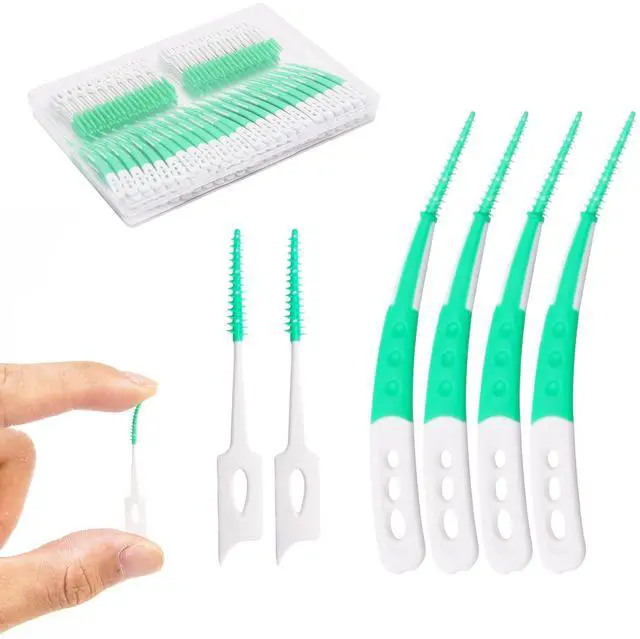 Main image of 444PCS Dental Picks for Teeth Cleaning Health,Dual-Use Toothpicks and Angled Disposable Interdental Brushes, Green