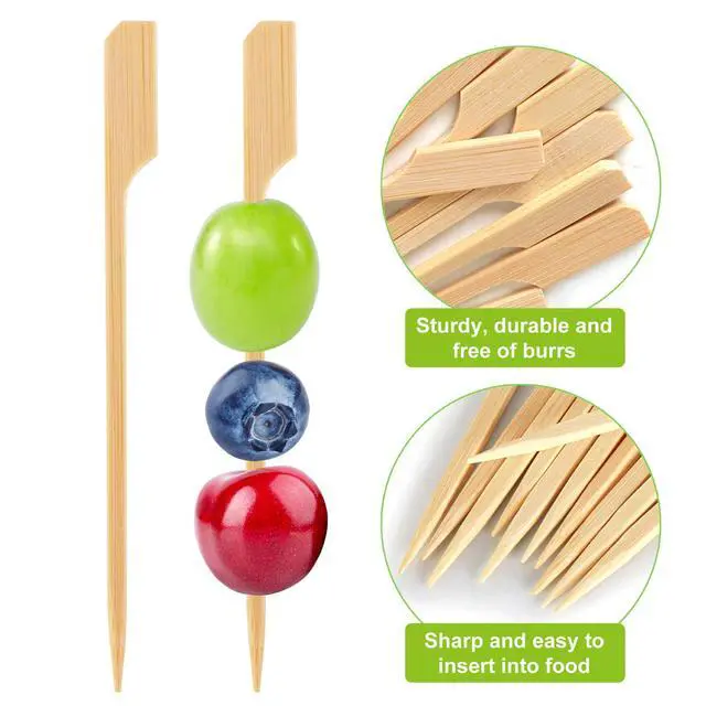 Alt view image 4 of 7 - 300PCS Cocktail Picks Bamboo Skewers for Appetizers, Paddle Wooden Skewers, Fancy Flat Toothpicks for Appetizers, 4.7 IN Bamboo Sticks for Party Sandwich Fruit Charcuterie Boards Accessories