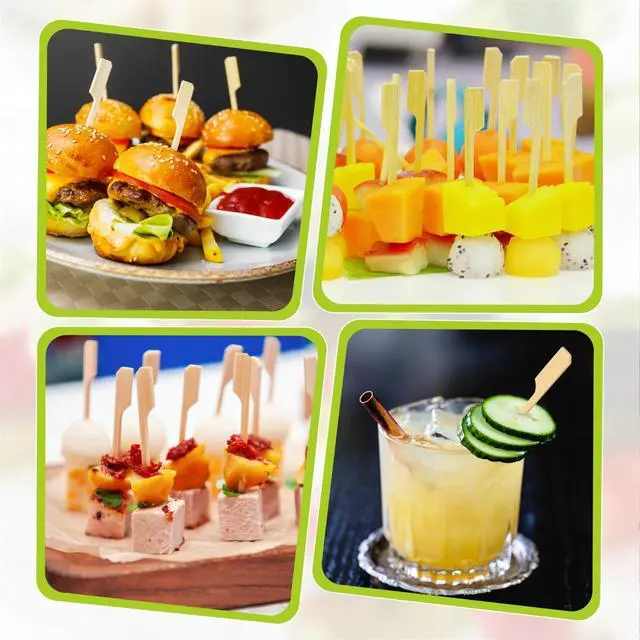 Alt view image 5 of 7 - 300PCS Cocktail Picks Bamboo Skewers for Appetizers, Paddle Wooden Skewers, Fancy Flat Toothpicks for Appetizers, 4.7 IN Bamboo Sticks for Party Sandwich Fruit Charcuterie Boards Accessories