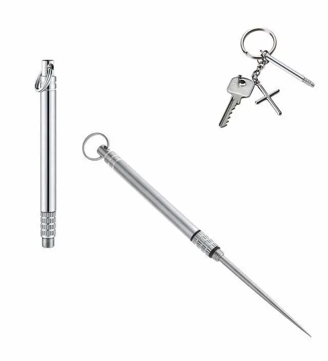 Main image of Portable Titanium Toothpick, Multi-Functional Reusable Stainless Steel Toothpick for Camping, Hiking, Travel & Home - Extendable, Waterproof, Rust-Proof, Easy Clean Dental Pick & Fruit Pick (Silver)