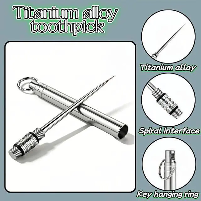 Alt view image 2 of 7 - Portable Titanium Toothpick, Multi-Functional Reusable Stainless Steel Toothpick for Camping, Hiking, Travel & Home - Extendable, Waterproof, Rust-Proof, Easy Clean Dental Pick & Fruit Pick (Silver)