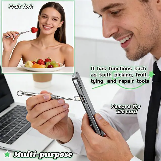 Alt view image 5 of 7 - Portable Titanium Toothpick, Multi-Functional Reusable Stainless Steel Toothpick for Camping, Hiking, Travel & Home - Extendable, Waterproof, Rust-Proof, Easy Clean Dental Pick & Fruit Pick (Silver)