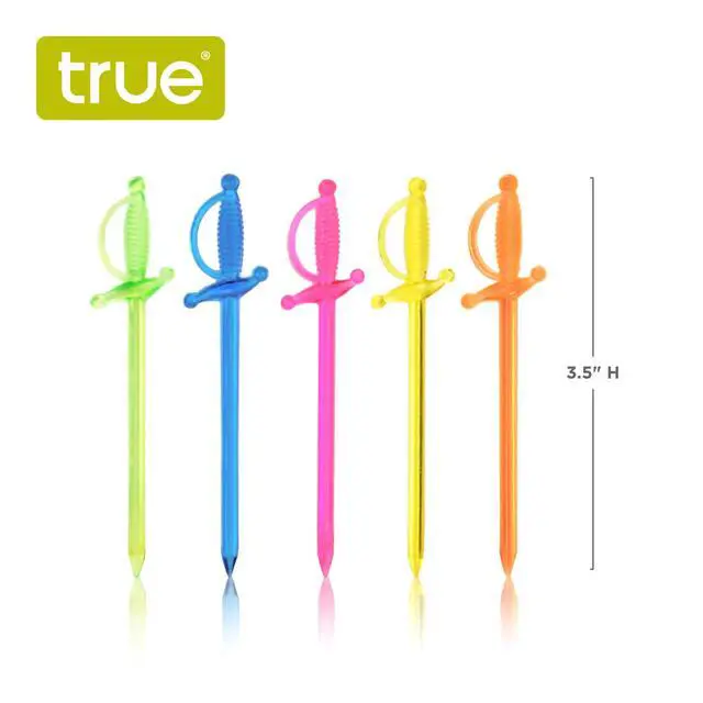 Alt view image 3 of 7 - True Spear Appetizer Picks, Mini Sword Toothpicks Plastic, Cocktail Swords Skewers for Drinks, Desserts Birthday Party Supplies, Set of 50, Multicolor