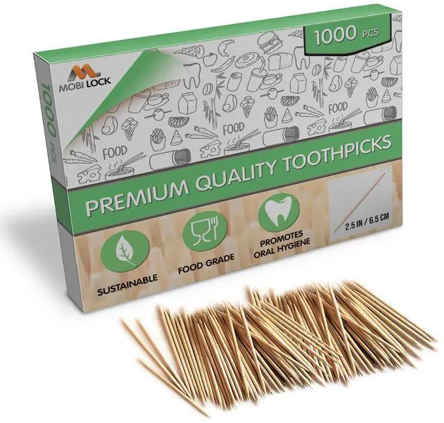 Main image of 1000 Pcs Bamboo Toothpicks - Double Pointed Wooden Picks - For Personal Hygiene, Appetizer Skewers, Cocktail Sticks, Toothpick or Arts & Crafts