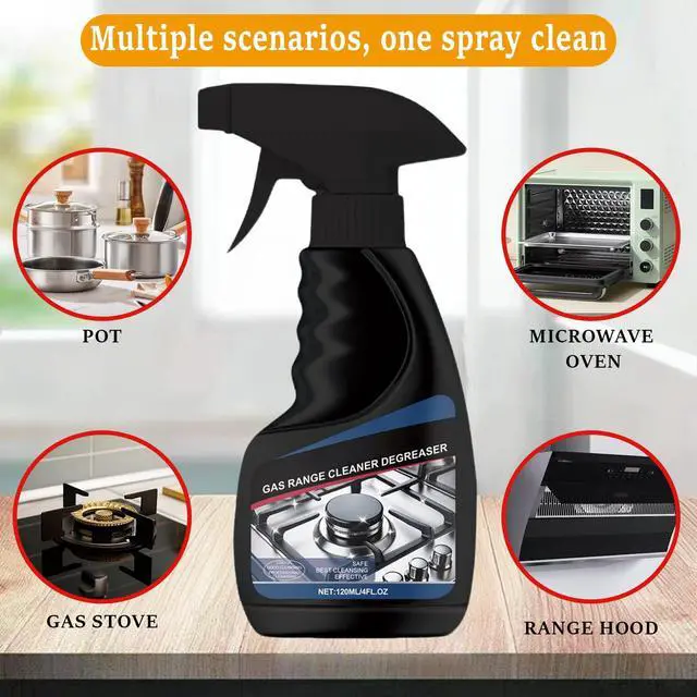 Alt view image 7 of 7 - 120ML Gas Range Cleaner Degreaser,Effective Clean Up Kitchen Oil Stains,Grease & Grime Remover, Kitchen Cooktop Cleaning Spray