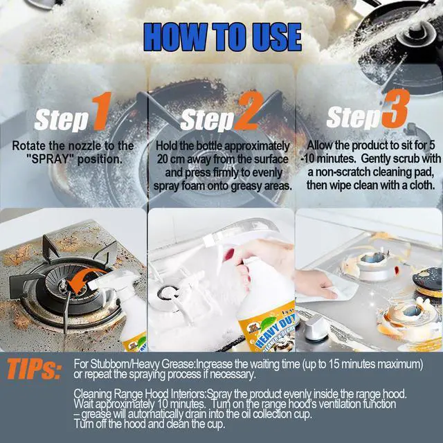 Alt view image 7 of 7 - Clean Up Kitchen Oil Stains Spray,Oven Cleaner Heavy Duty,Kitchen Foam Cleaner & Multipurpose Degreaser Spray, Removes Burnt Residue, Grease & Oil Stains from Pots, Pans and Stovetops