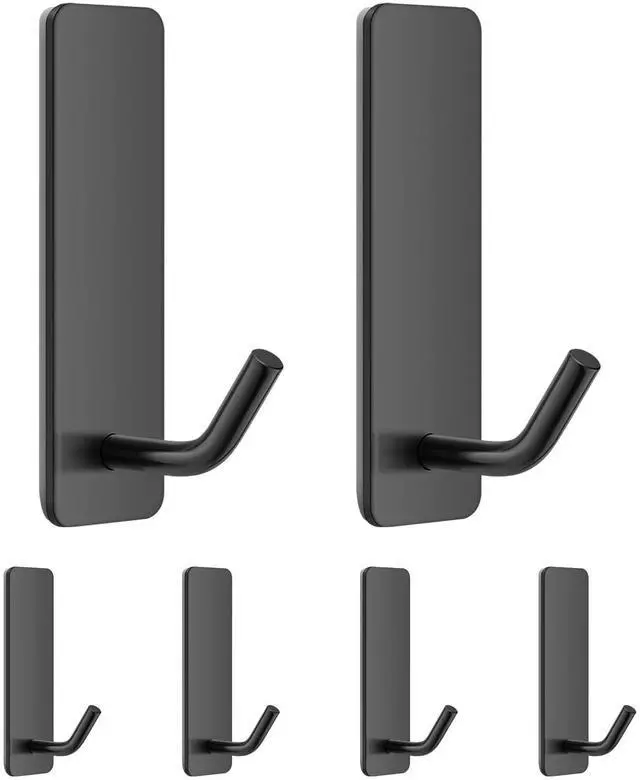 Main image of Small Self Adhesive Hooks for Walls No Damage, 6-Pack Stainless Steel Stick on Hooks for Hanging Towel Key Hat Bag Jewelry, Sticky Hangers for Kitchen Bathroom Door (Black(6pcs))