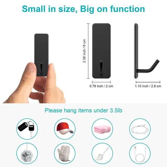 Alt view image 4 of 7 - Small Self Adhesive Hooks for Walls No Damage, 6-Pack Stainless Steel Stick on Hooks for Hanging Towel Key Hat Bag Jewelry, Sticky Hangers for Kitchen Bathroom Door (Black(6pcs))