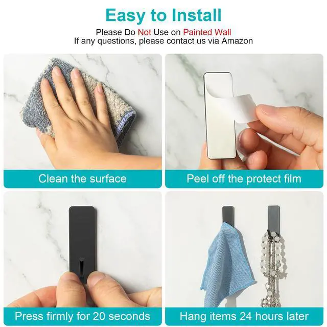 Alt view image 7 of 7 - Small Self Adhesive Hooks for Walls No Damage, 6-Pack Stainless Steel Stick on Hooks for Hanging Towel Key Hat Bag Jewelry, Sticky Hangers for Kitchen Bathroom Door (Black(6pcs))