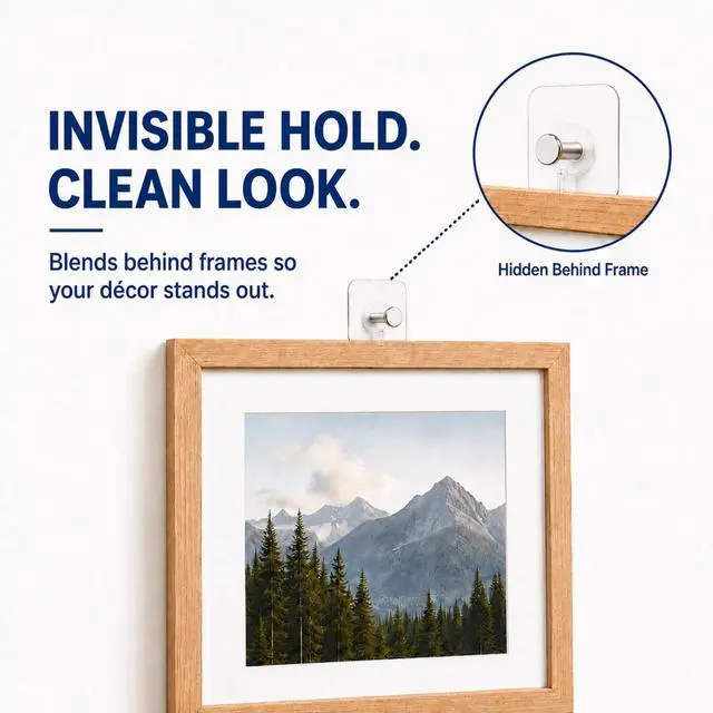 Alt view image 2 of 7 - Picture Hangers Without Nails, Nail Free Wall Hangers,20 Counts Adhesive Wall Hooks for Hanging with Waterproof and Oilproof,13 lbs Load Max