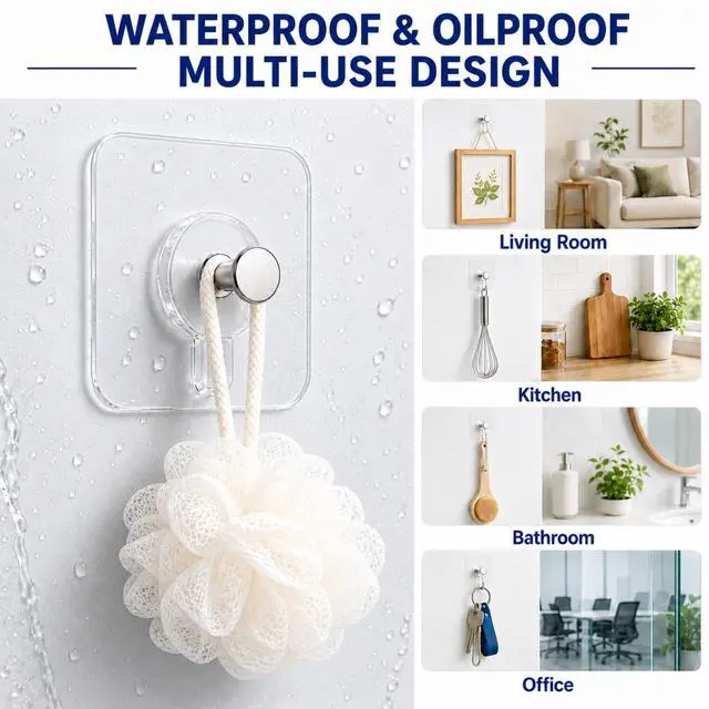 Alt view image 7 of 7 - Picture Hangers Without Nails, Nail Free Wall Hangers,20 Counts Adhesive Wall Hooks for Hanging with Waterproof and Oilproof,13 lbs Load Max