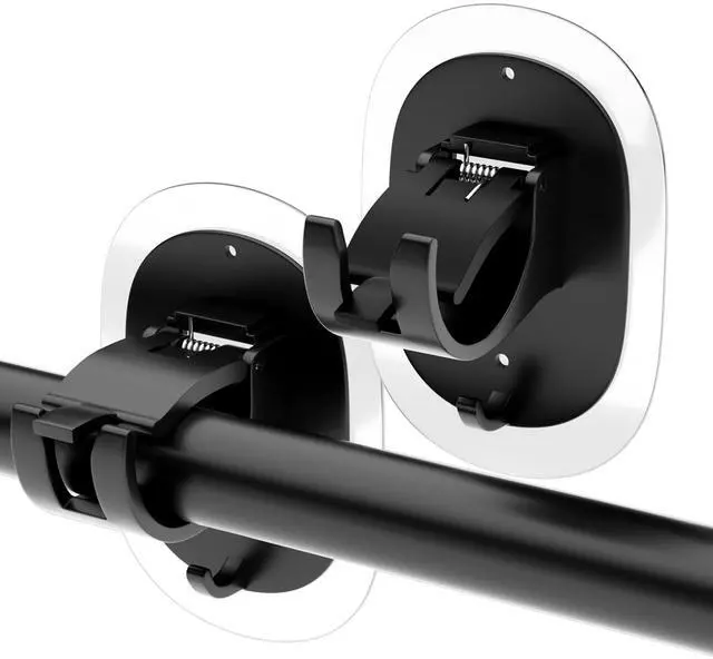 Main image of 2 Pack No Drill Curtain Rod Brackets Self Adhesive Curtain Rod Holder No Drilling Curtain Rod Hooks Nail Free Adjustable Curtain Rod Holders Curtain Hangers for Bathroom Kitchen Renter Black