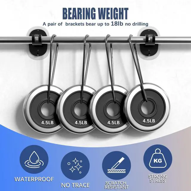 Alt view image 4 of 7 - 2 Pack No Drill Curtain Rod Brackets Self Adhesive Curtain Rod Holder No Drilling Curtain Rod Hooks Nail Free Adjustable Curtain Rod Holders Curtain Hangers for Bathroom Kitchen Renter Black