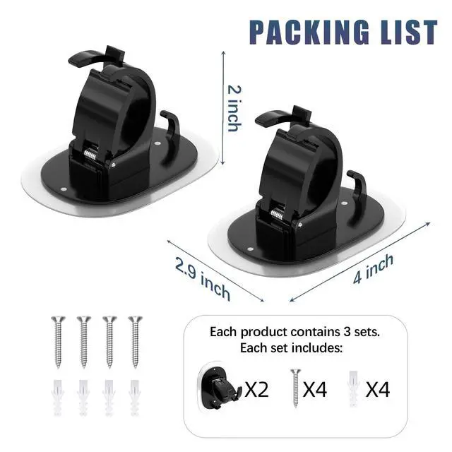 Alt view image 7 of 7 - 2 Pack No Drill Curtain Rod Brackets Self Adhesive Curtain Rod Holder No Drilling Curtain Rod Hooks Nail Free Adjustable Curtain Rod Holders Curtain Hangers for Bathroom Kitchen Renter Black