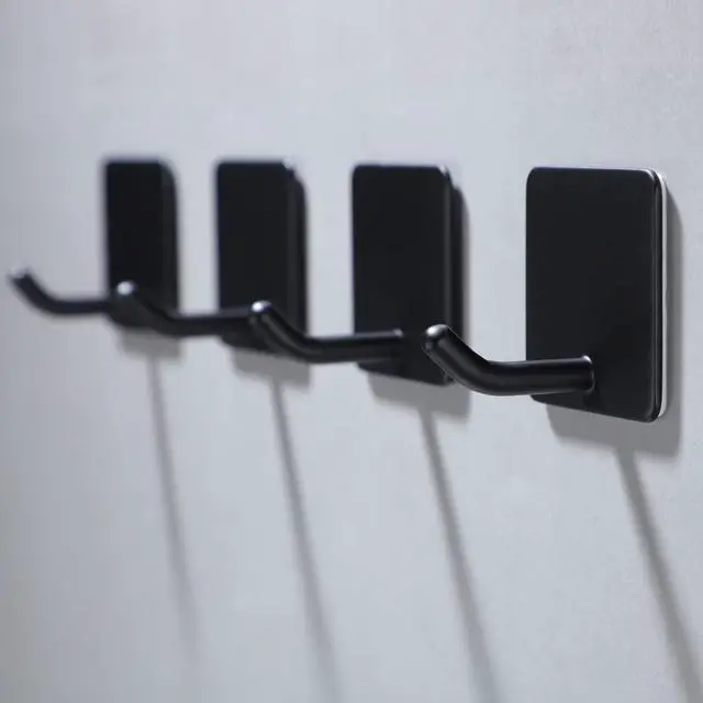 Alt view image 2 of 5 - Adhesive Towel Hooks - 4 Pack Towel Hooks for Hanging Robes Coat Hooks Stick on Wall Hooks Stainless Steel, Matte Black