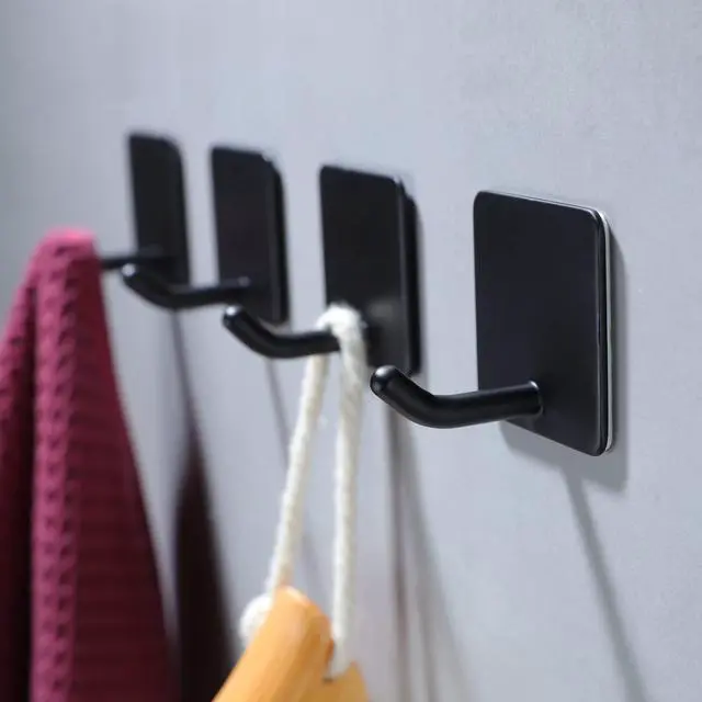 Alt view image 3 of 5 - Adhesive Towel Hooks - 4 Pack Towel Hooks for Hanging Robes Coat Hooks Stick on Wall Hooks Stainless Steel, Matte Black