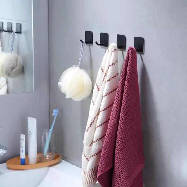 Alt view image 4 of 5 - Adhesive Towel Hooks - 4 Pack Towel Hooks for Hanging Robes Coat Hooks Stick on Wall Hooks Stainless Steel, Matte Black