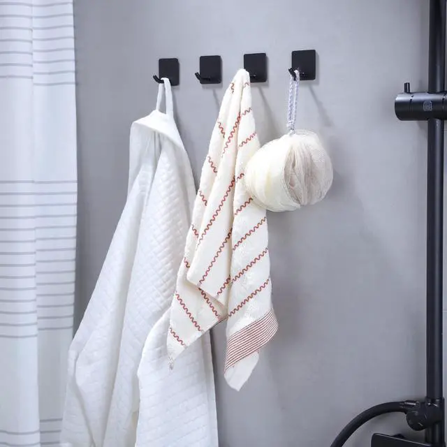 Alt view image 5 of 5 - Adhesive Towel Hooks - 4 Pack Towel Hooks for Hanging Robes Coat Hooks Stick on Wall Hooks Stainless Steel, Matte Black