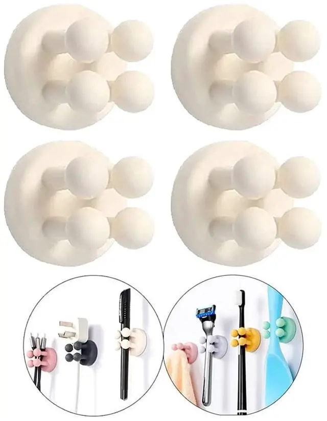 Main image of Silicone Toothbrush Holders - 4 Pcs Razor Hooks Adhesive Wall Mounted for Hanging Towel Key Plug Cable, Utility Decor Stick to Dorm Room Essentials Function for Kitchen Bathroom Home Office