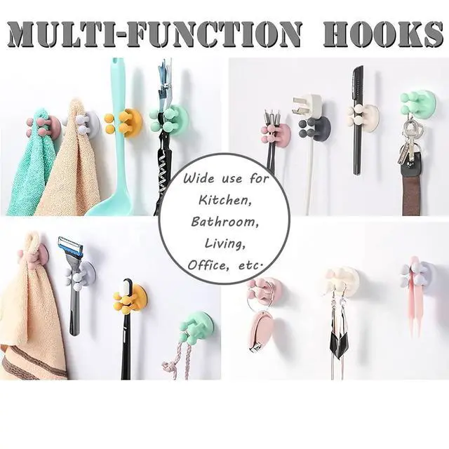 Alt view image 2 of 6 - Silicone Toothbrush Holders - 4 Pcs Razor Hooks Adhesive Wall Mounted for Hanging Towel Key Plug Cable, Utility Decor Stick to Dorm Room Essentials Function for Kitchen Bathroom Home Office