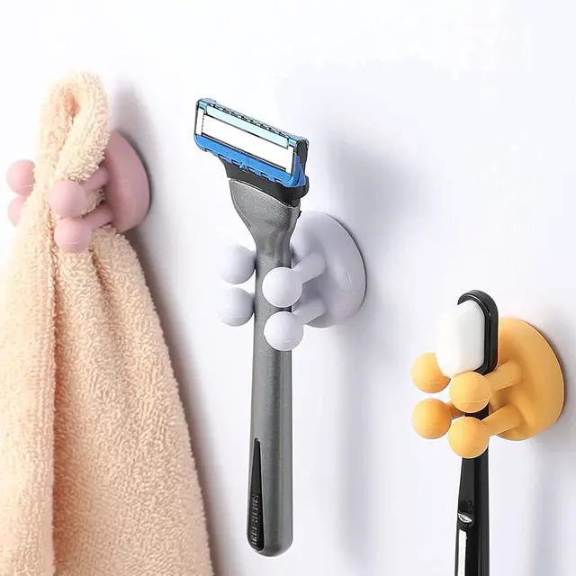 Alt view image 5 of 6 - Silicone Toothbrush Holders - 4 Pcs Razor Hooks Adhesive Wall Mounted for Hanging Towel Key Plug Cable, Utility Decor Stick to Dorm Room Essentials Function for Kitchen Bathroom Home Office
