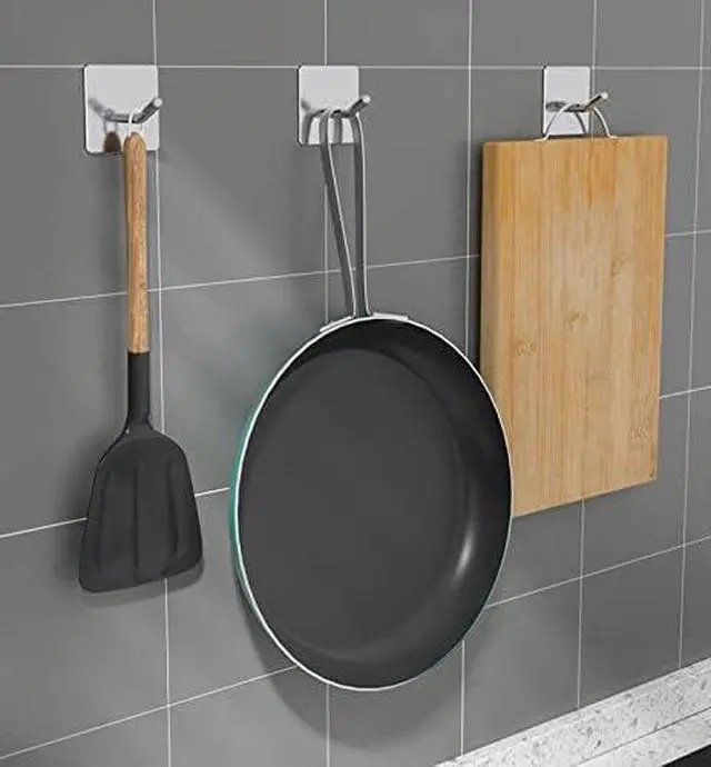 Alt view image 4 of 6 - Pack Adhesive Hooks, 3M Self Adhesive, Metal Wall Sticky Hooks Hanger for Keys Bags Clothes Hat Towel, Kitchen Bath Room Living Room No Drilling Needed